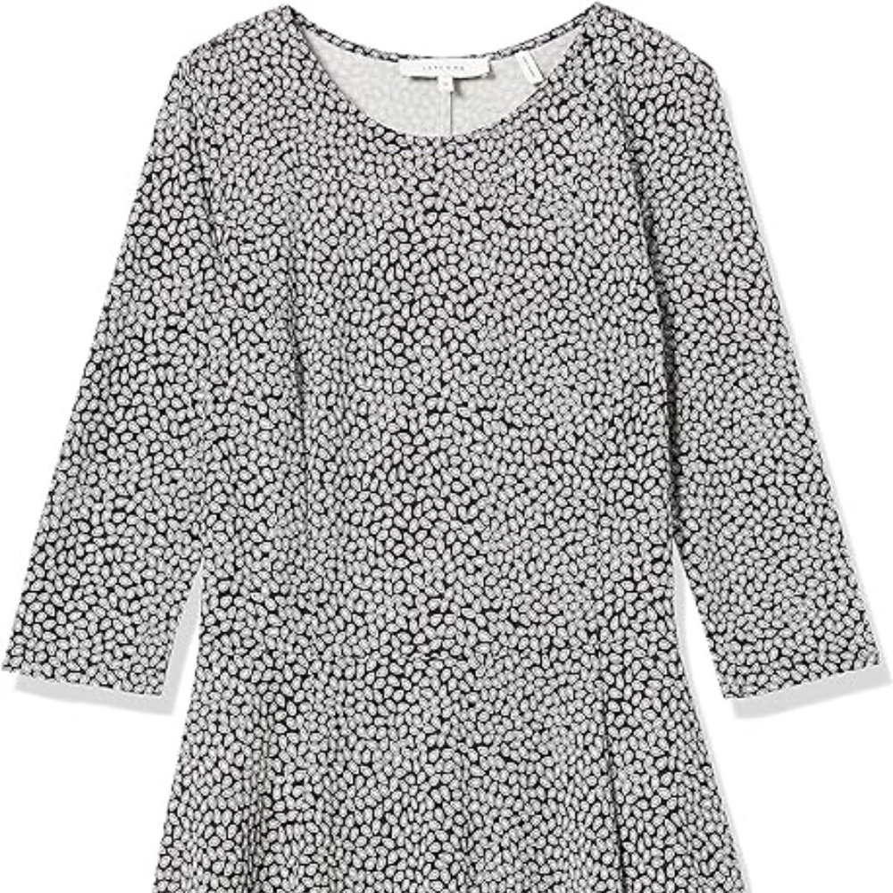 Lark & Ro Women's Three Quarter Sleeve Knit and Flare Dress - Tear Drop Ditsy L